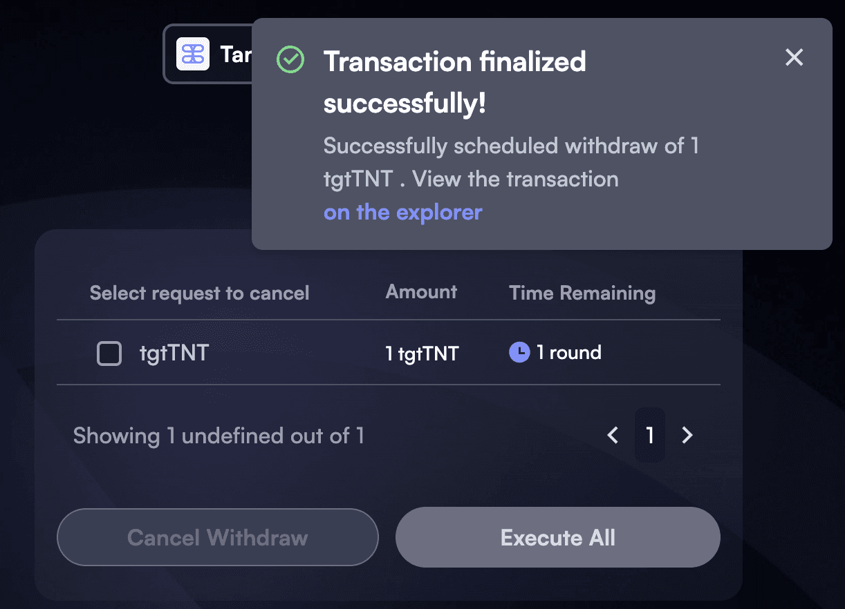 Withdraw Transaction Confirmation Toast